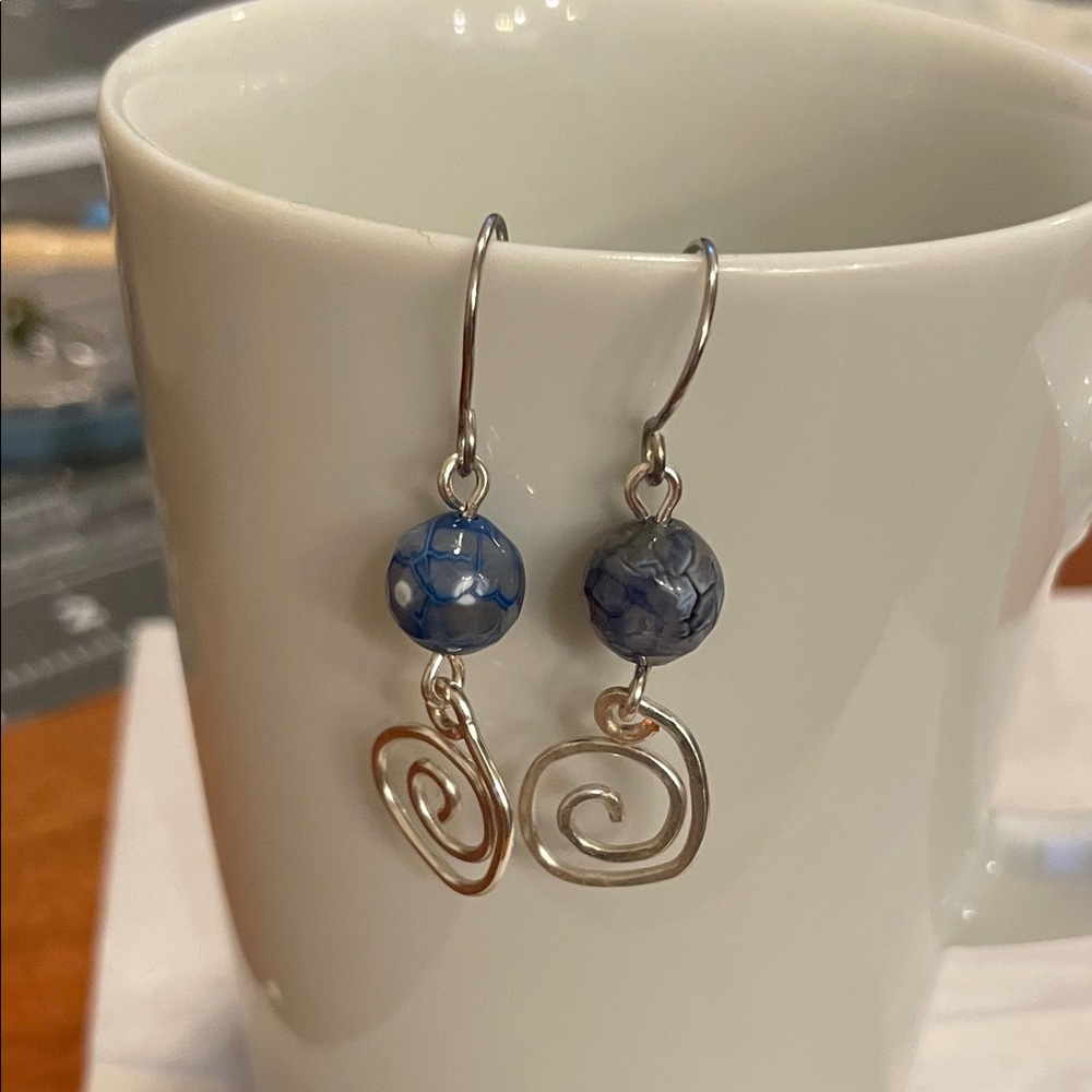 Blue and Silver Swirl Earrings